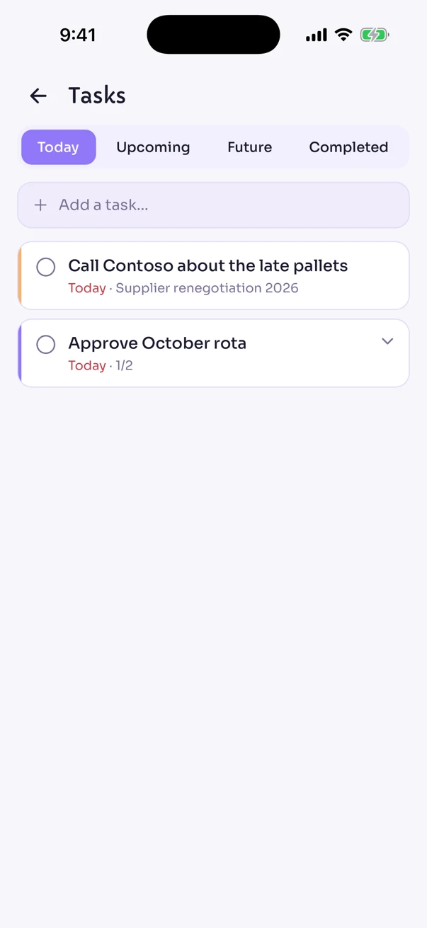 Today's tasks on a phone, one with a checklist